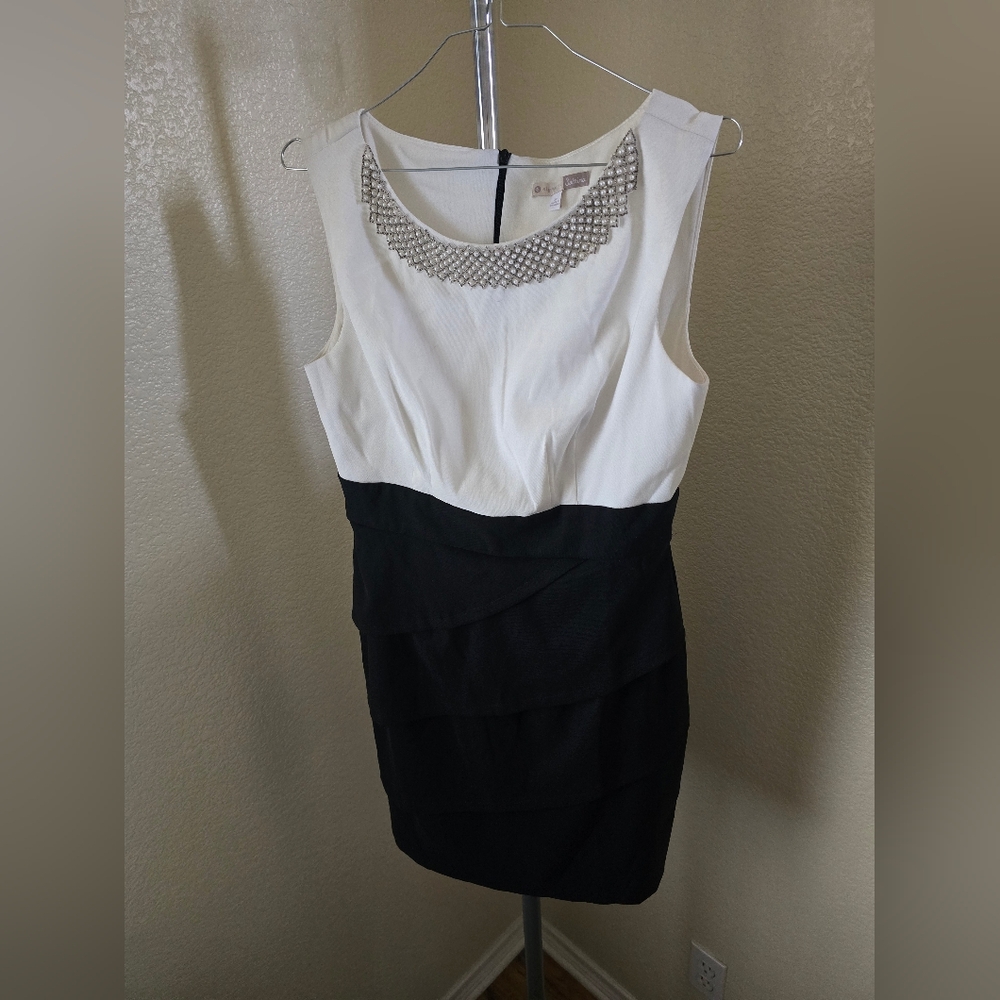 Signature Sabrina Beaded Collar Sleevless Zip Up Dress